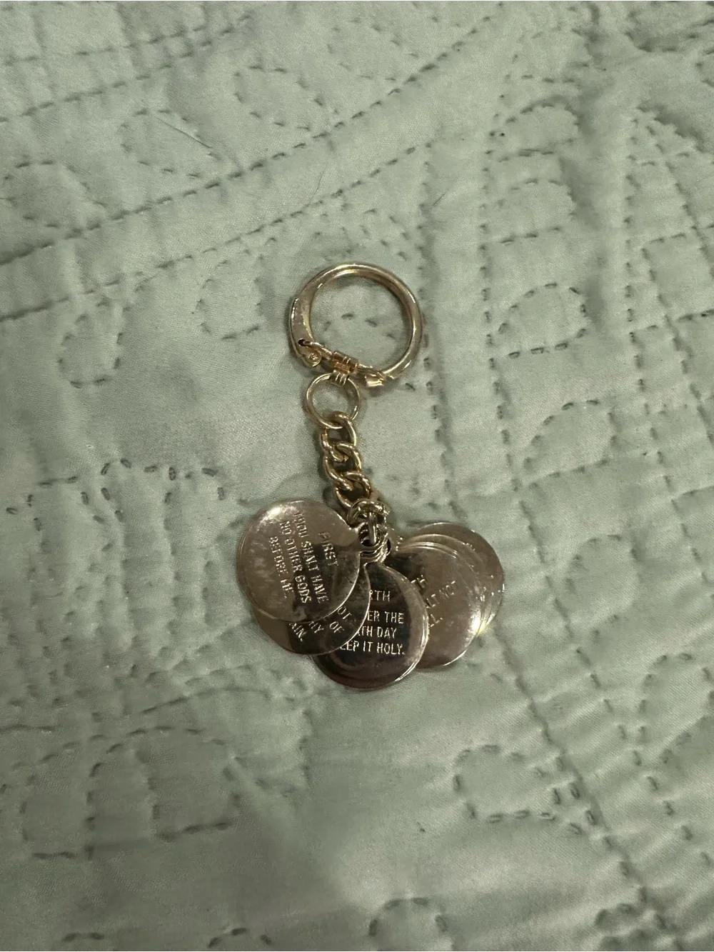 Gold-Tone Engraved Ten Commandments Round Disc Metal Keychain